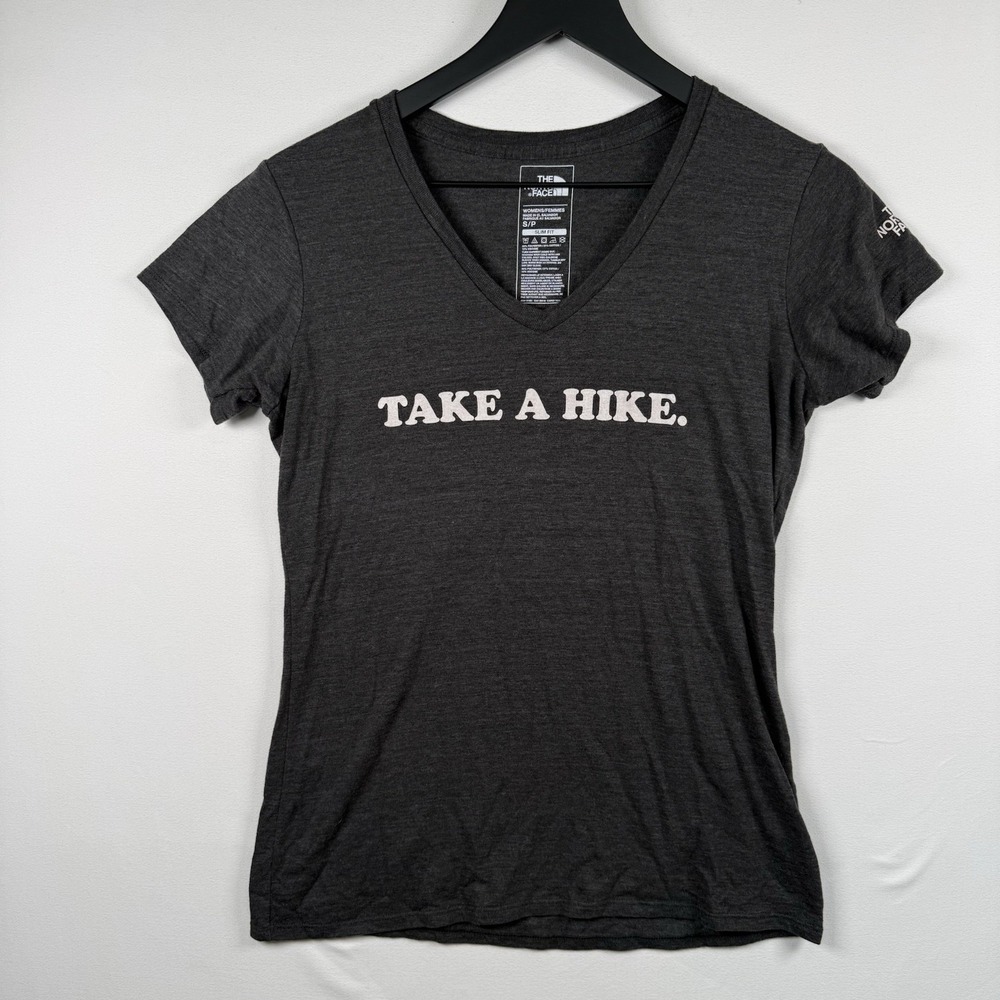 The North Face V Neck Tee Size Small Take A Hike Slim Fit Dark Gray